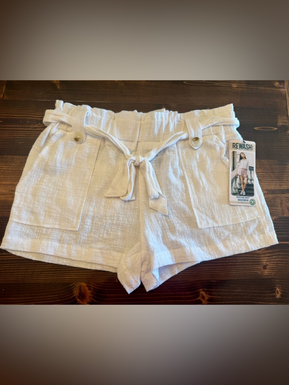 NWT Rewash Women’s White High-Waist  Tie Front 100% Cotton Shorts Size S‎